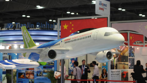 Model of Commercial Aerospace Corporation of China's Comac C919 in Flight (Mike Clarke/AFP/Getty Images)