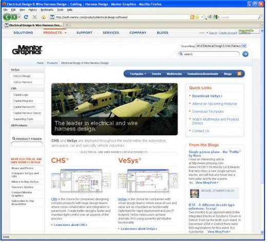 Mentor.com redesign electrical interconnect and harness systems web content