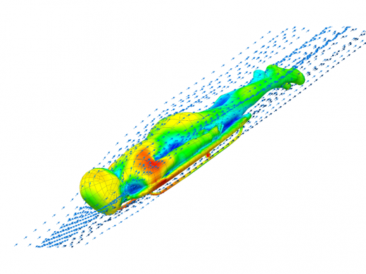 CFD analysis on a bobskeleton. Image courtesy of Bromely Technologies and Mentor Graphics.
